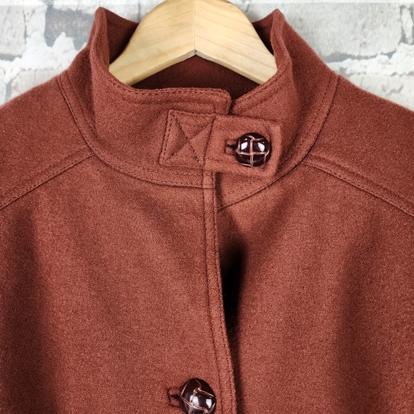 Banana Republic Wool Pea Coat High Collar Floral Lining Rust Size XS - Picture 3 of 16